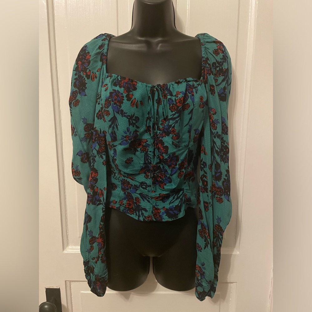 Free People Teal Floral Top